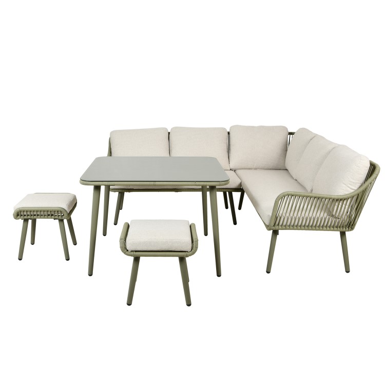 7 Seater Green Rope Effect Garden Corner Sofa Dining Table Set