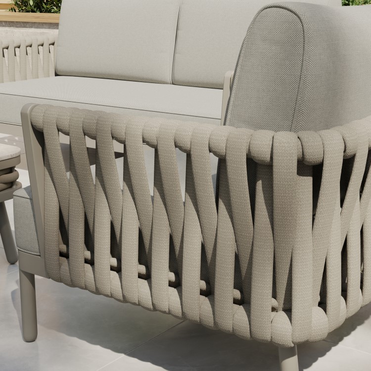 4 Seater Beige Rope Detail Sofa and Armchair Set with Coffee Table
