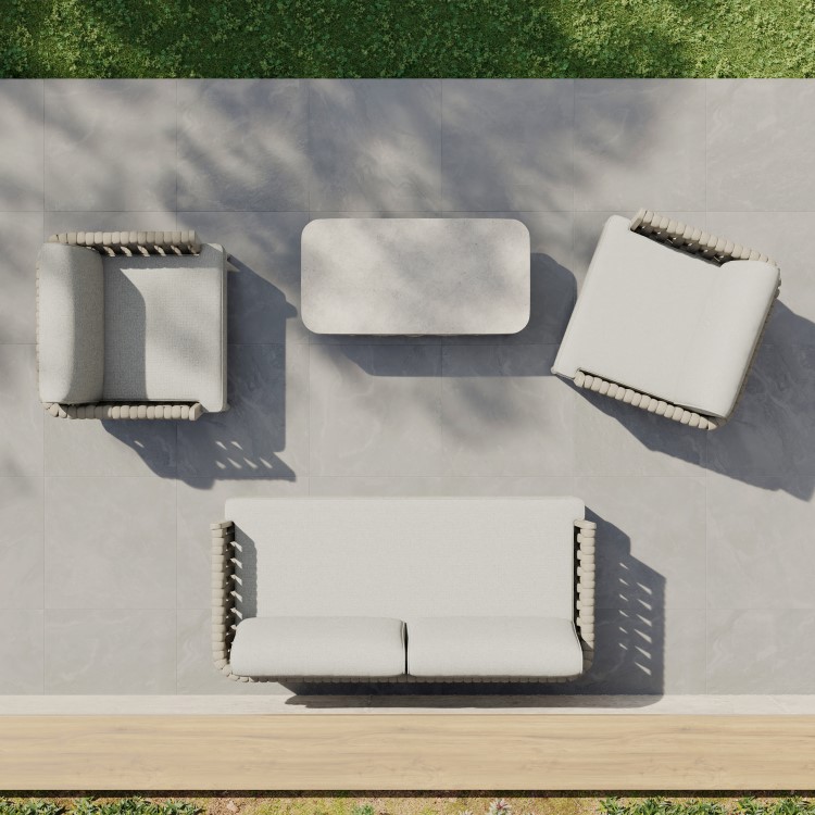 4 Seater Beige Rope Detail Sofa and Armchair Set with Coffee Table