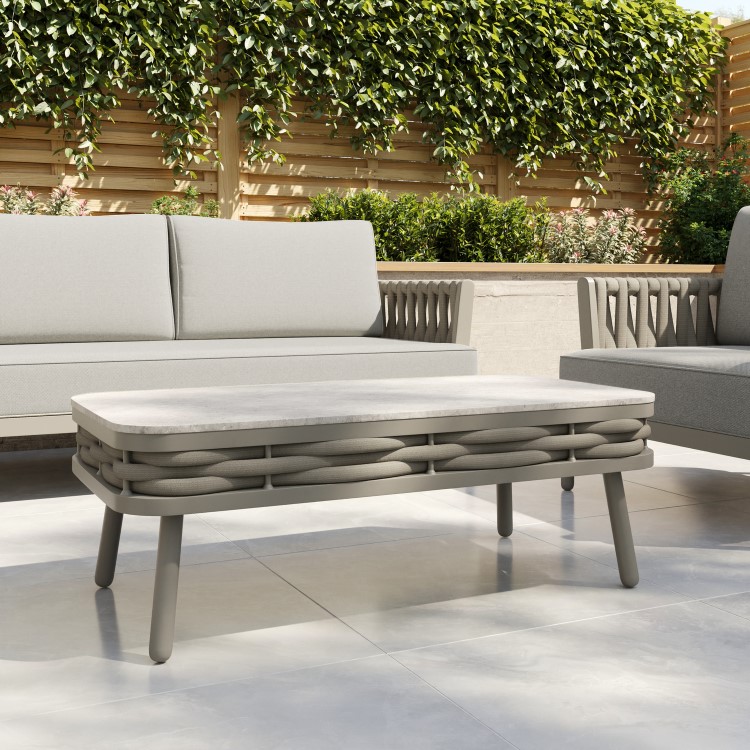 4 Seater Beige Rope Detail Sofa and Armchair Set with Coffee Table