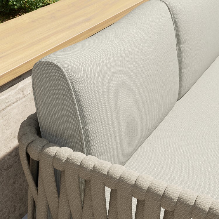 4 Seater Beige Rope Detail Sofa and Armchair Set with Coffee Table