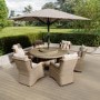 Beige 6 Seater Round Rattan Garden Dining Set with Lazy Susan Built-in Ice Bucket and Parasol