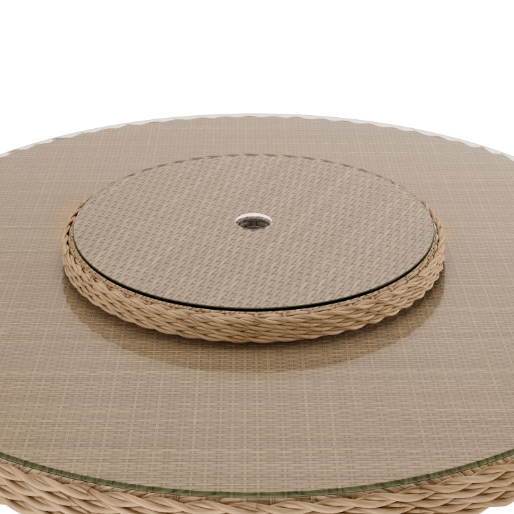 6 Seater Beige Rattan Round Garden Dining Set with Lazy Susan, Built-in Ice Bucket and Matching Parasol
