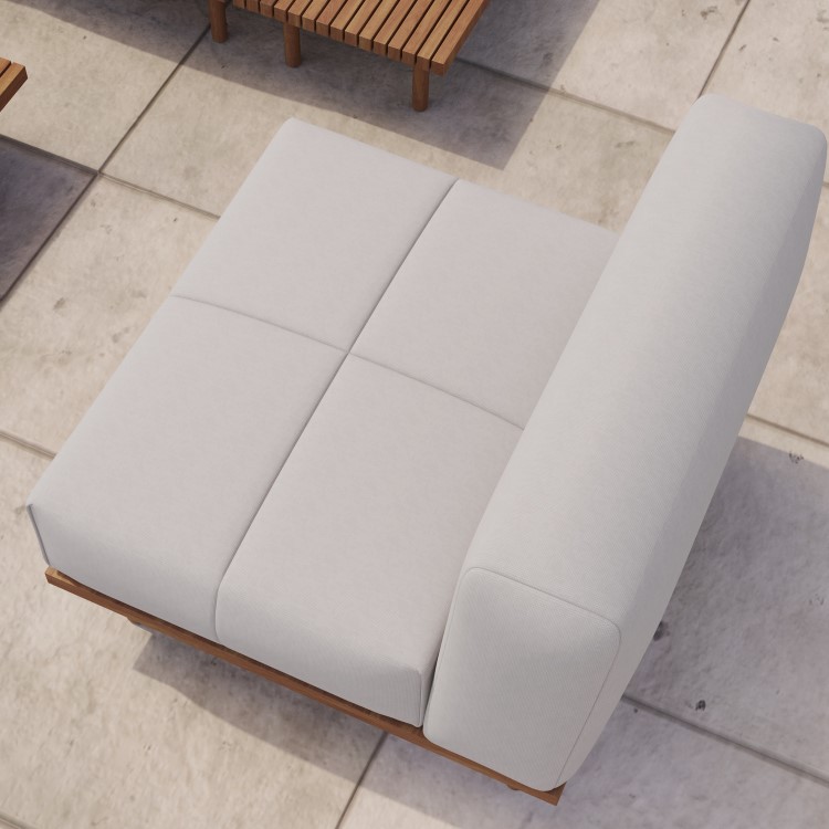 6 Seater Beige Modular Garden Corner Sofa Set in Wood Effect with Square Coffee Table