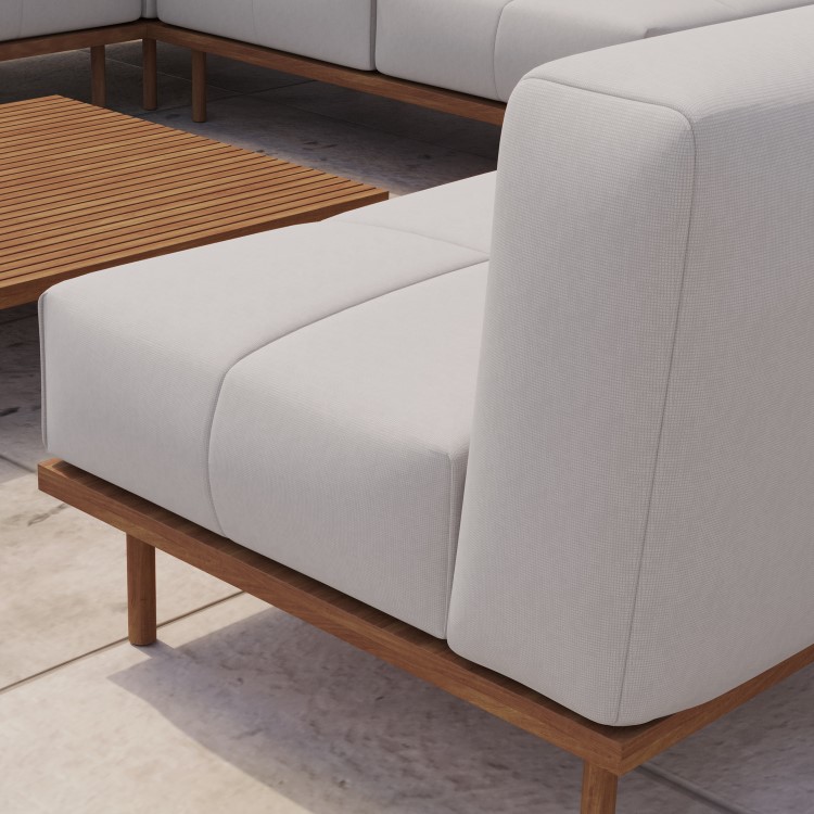 6 Seater Beige Modular Garden Corner Sofa Set in Wood Effect with Square Coffee Table