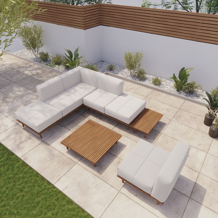 6 Seater Modular Garden Corner Sofa Set in Wood Effect with Square Coffee Table 