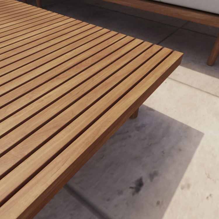 6 Seater Beige Modular Garden Corner Sofa Set in Wood Effect with Square Coffee Table