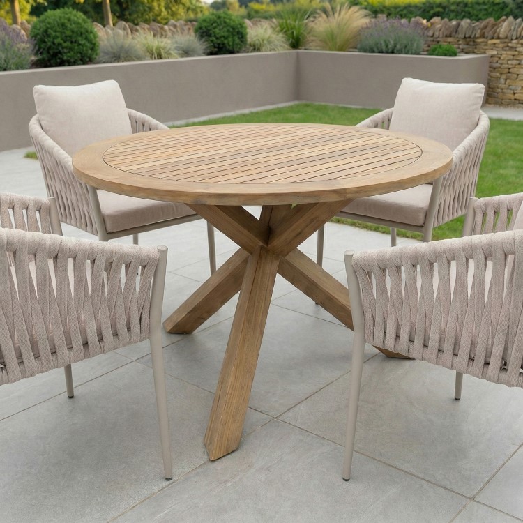 4 Seater Teak Round Outdoor Dining Table