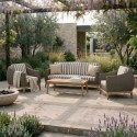 FTR265 5 Seater Brown Rattan Garden Sofa Set with Striped Cushions & Coffee Table