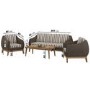 5 Seater Brown Rattan Garden Sofa Set with Striped Cushions & Coffee Table
