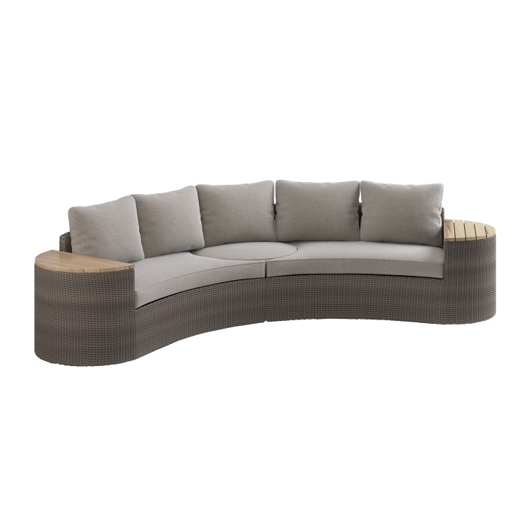 8 Seater Brown Rattan Curved Garden Sofa Set with Storage Side Tables 