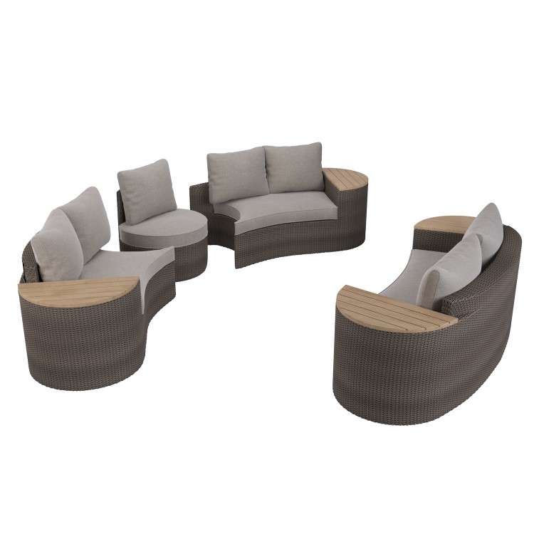 8 Seater Brown Rattan Curved Garden Sofa Set with Storage Side Tables 