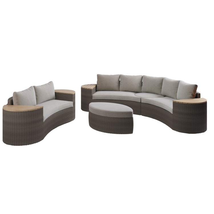 8 Seater Brown Rattan Curved Garden Sofa Set with Storage Side Tables 