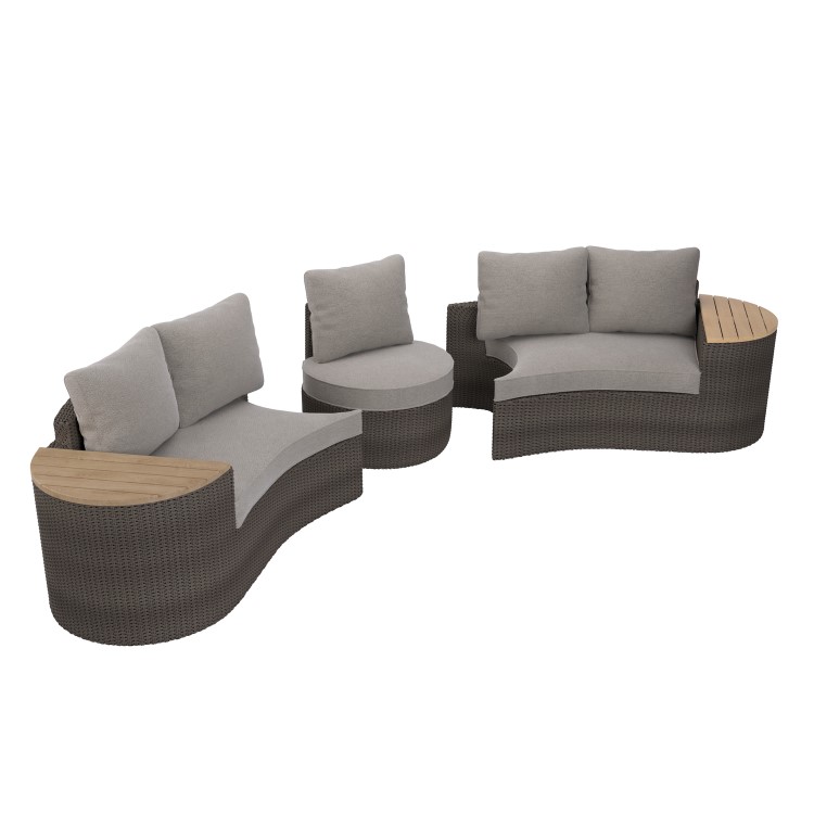 8 Seater Brown Rattan Curved Garden Sofa Set with Storage Side Tables 