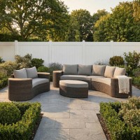 8 Seater Brown Rattan Curved Garden Sofa Set with Storage Side Tables 