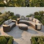 8 Seater Brown Rattan Curved Garden Sofa Set with Storage Side Tables 
