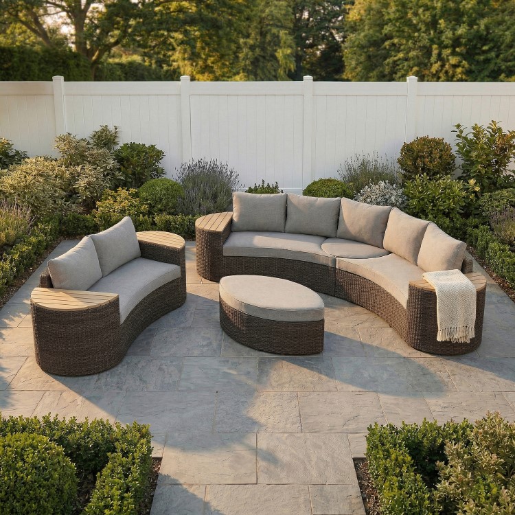 8 Seater Brown Rattan Curved Garden Sofa Set with Storage Side Tables 