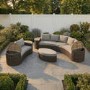 8 Seater Brown Rattan Curved Garden Sofa Set with Storage Side Tables 