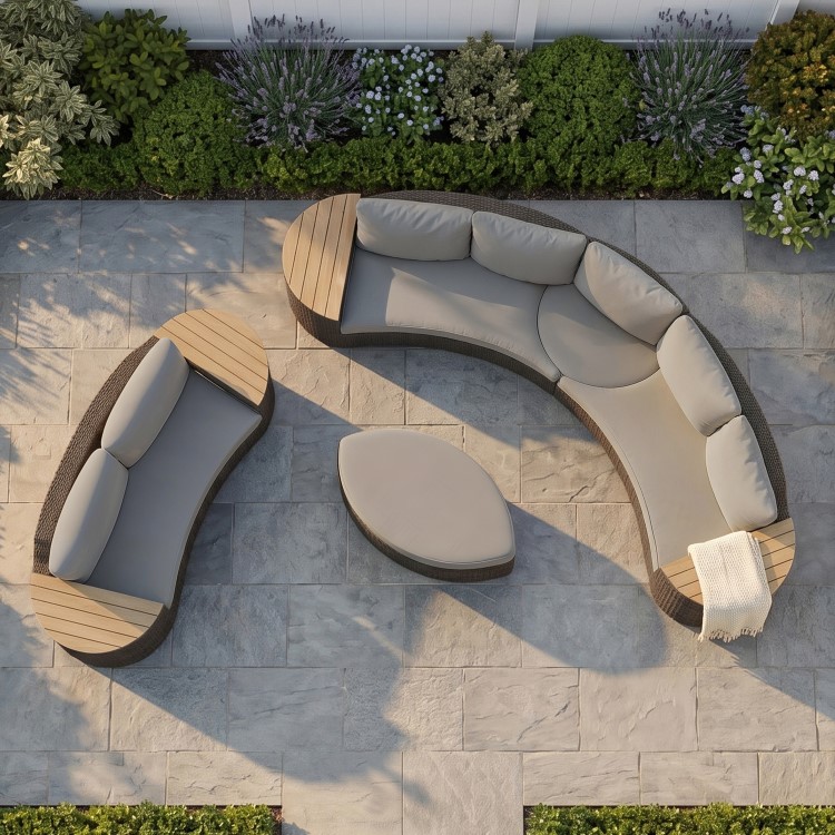 8 Seater Brown Rattan Curved Garden Sofa Set with Storage Side Tables 