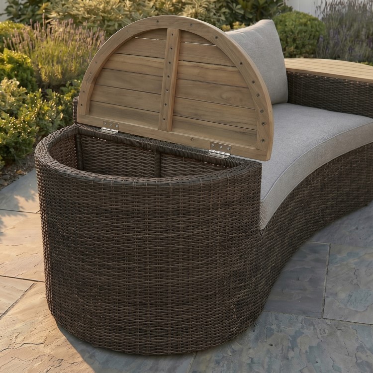 8 Seater Brown Rattan Curved Garden Sofa Set with Storage Side Tables 