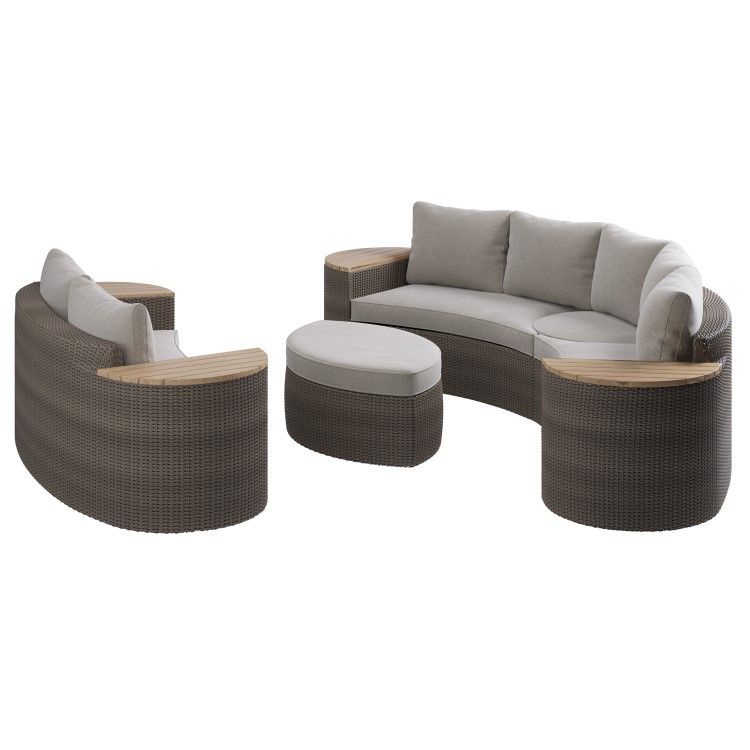 8 Seater Brown Rattan Curved Garden Sofa Set with Storage Side Tables 