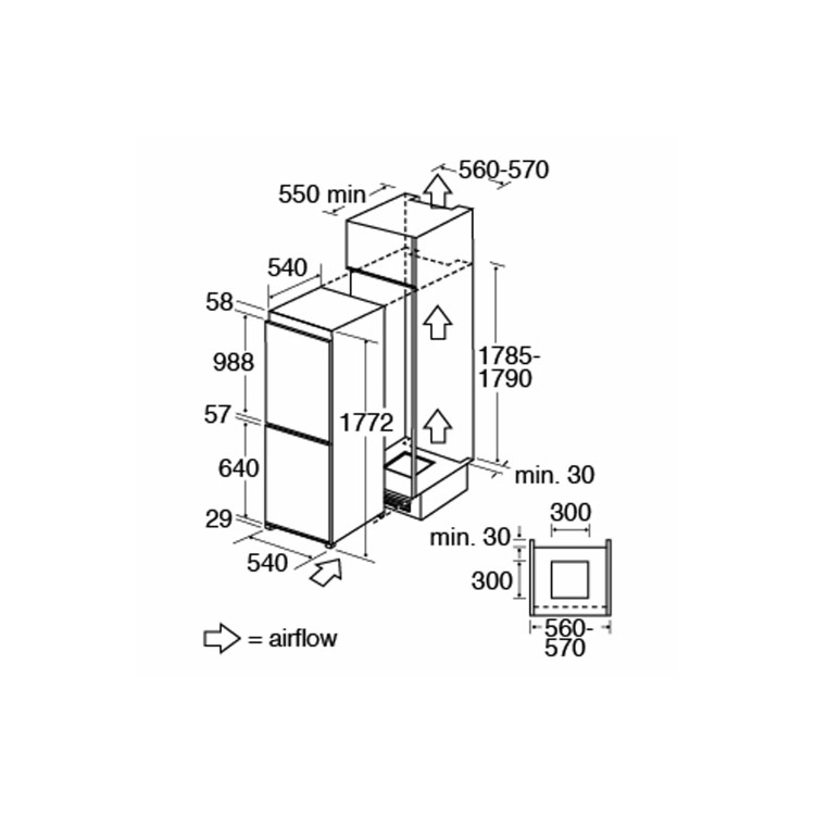CDA 190 Litre 70/30 Integrated Upright Fridge Freezer
