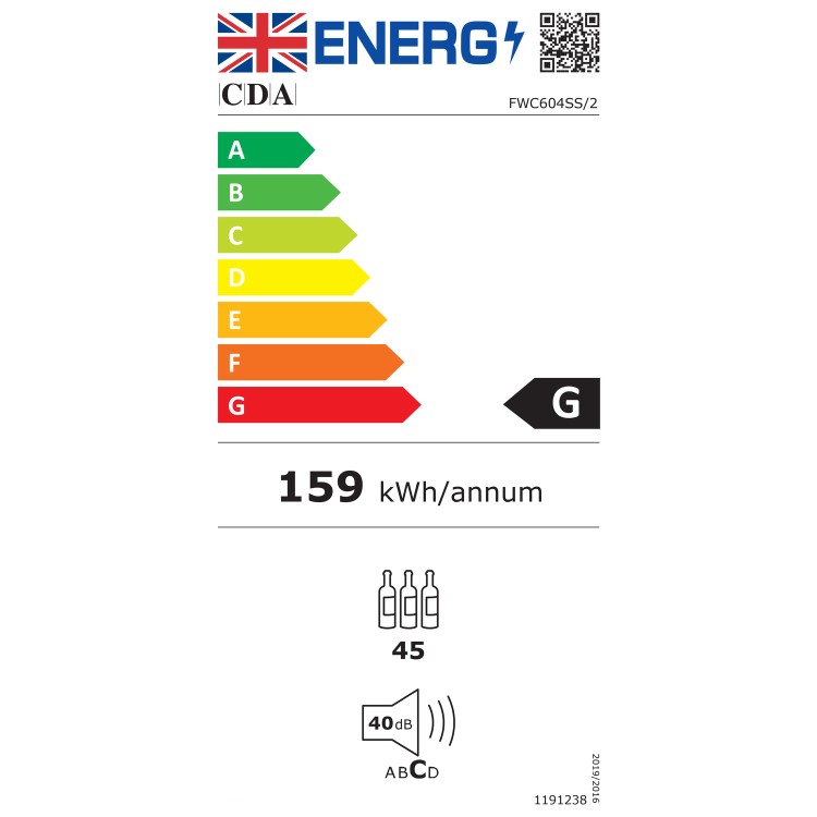 CDA 60cm Freestanding Under Counter Wine Cooler - Black Glass