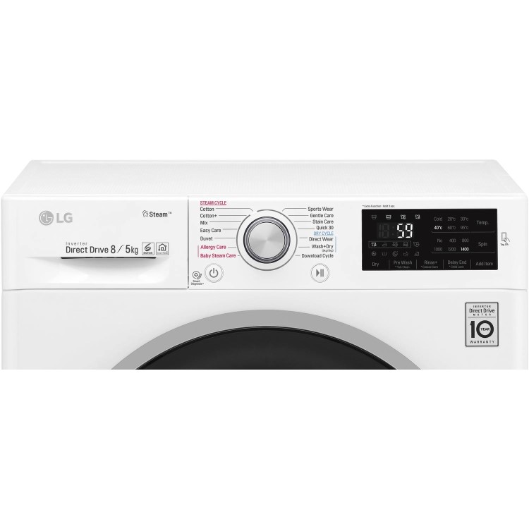 LG FWJ685WS 8kg Wash 5kg 1400rpm Dry 6Motion Direct Drive Freestanding Washing Machine With Steam - White
