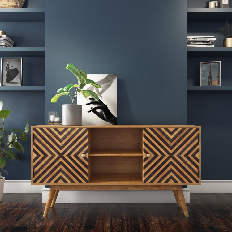 Freya Solid Wood Sideboard with Storage Cupboards - Mid Century Style
