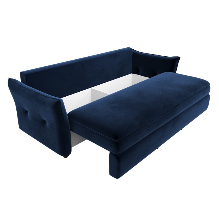 Navy Velvet Futon Sofa Bed with Storage - Seats 3 - Gaia