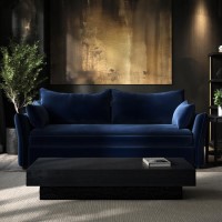 Navy Velvet Futon Sofa Bed with Storage - Seats 3 - Gaia