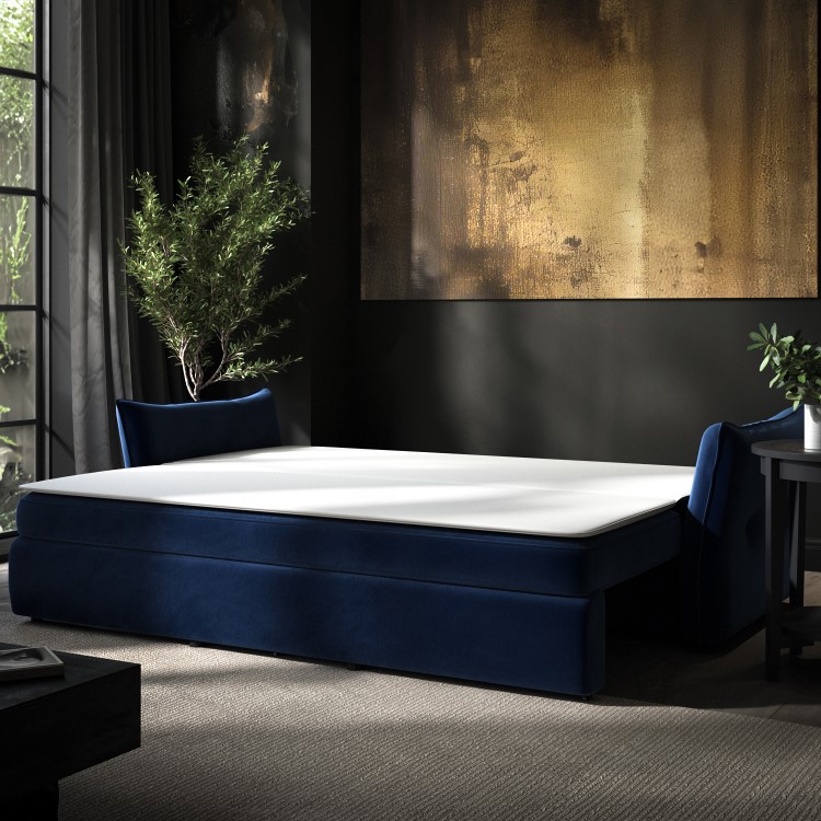 Navy Velvet Futon Sofa Bed with Storage - Seats 3 - Gaia