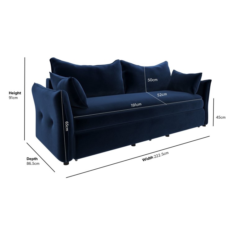 Navy Velvet Futon Sofa Bed with Storage - Seats 3 - Gaia