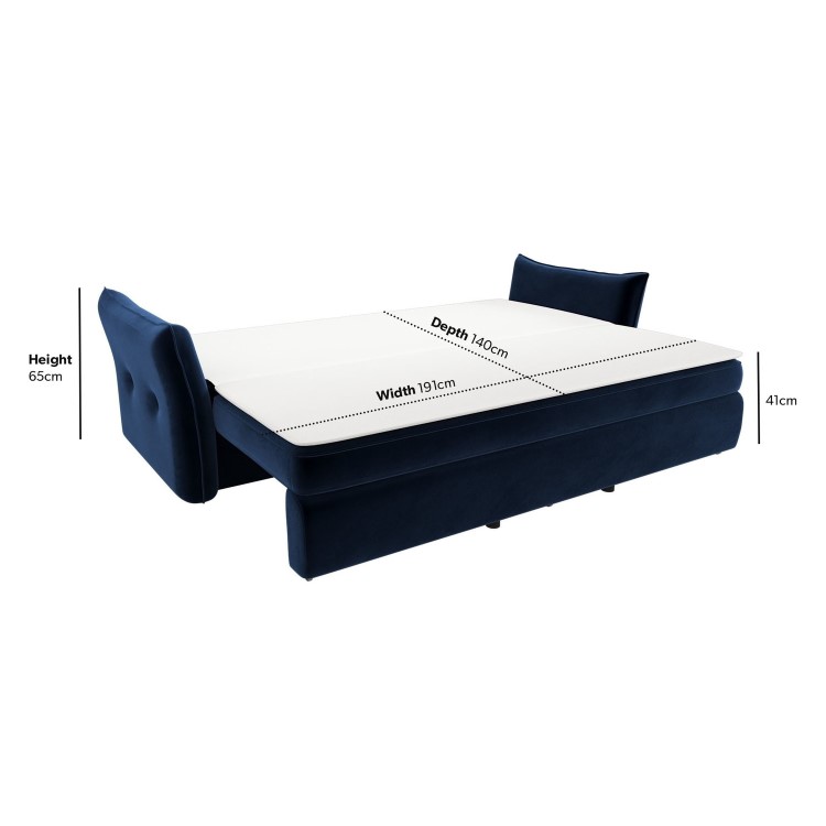 Navy Velvet Futon Sofa Bed with Storage - Seats 3 - Gaia