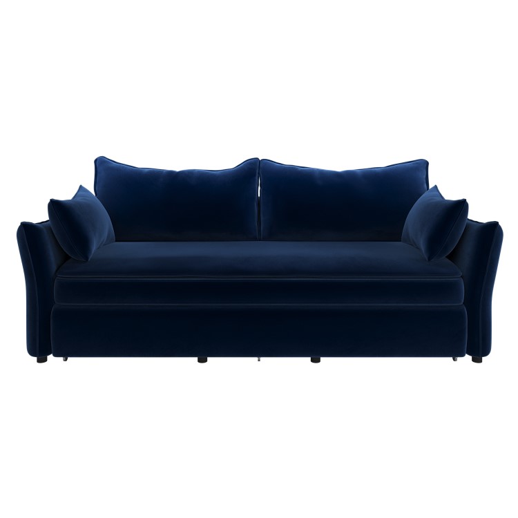 Navy Velvet Futon Sofa Bed with Storage - Seats 3 - Gaia