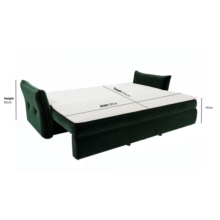 3 Seater Pull-Out Sofa Bed with Storage in Green Velvet - Gaia