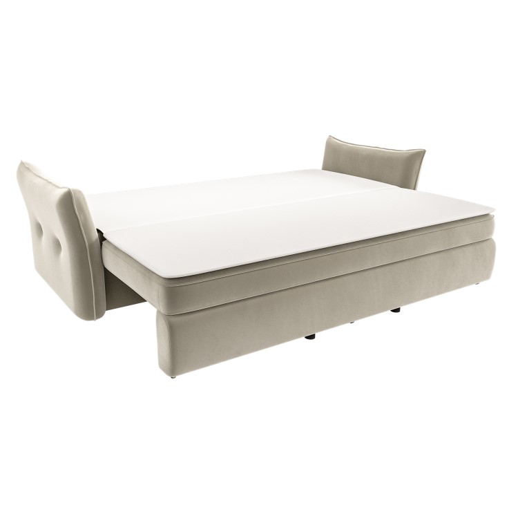 Beige Velvet Futon Sofa Bed with Storage - Seats 3 - Gaia