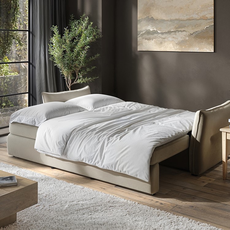 Beige Velvet Futon Sofa Bed with Storage - Seats 3 - Gaia