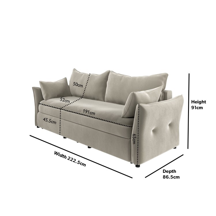 Beige Velvet Futon Sofa Bed with Storage - Seats 3 - Gaia