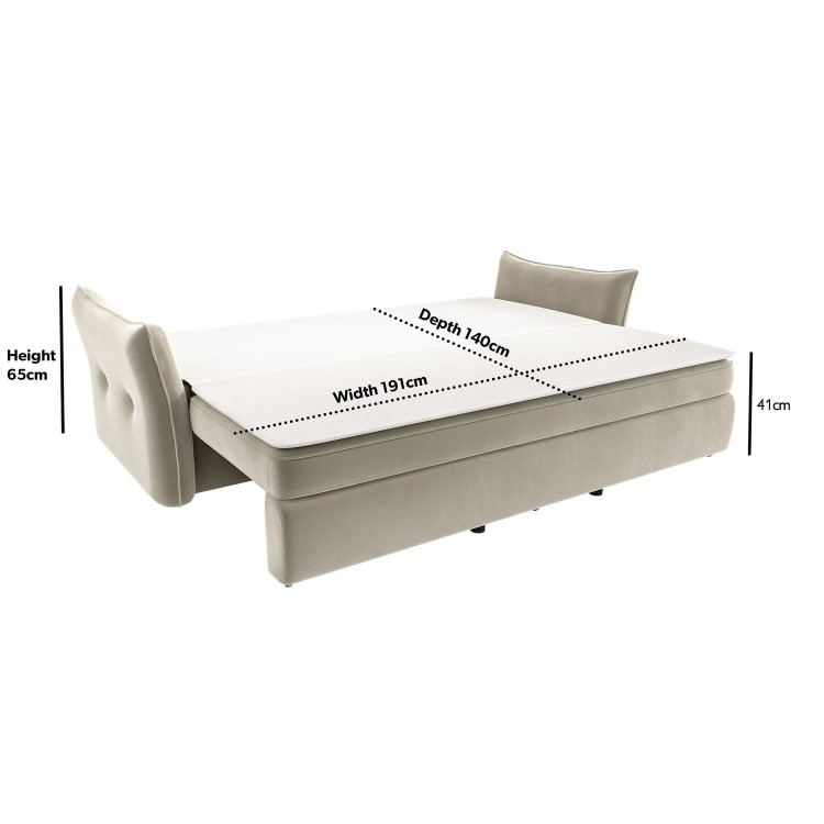 Beige Velvet Futon Sofa Bed with Storage - Seats 3 - Gaia