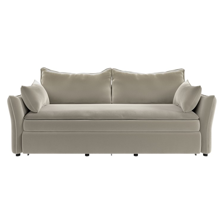 Beige Velvet Futon Sofa Bed with Storage - Seats 3 - Gaia