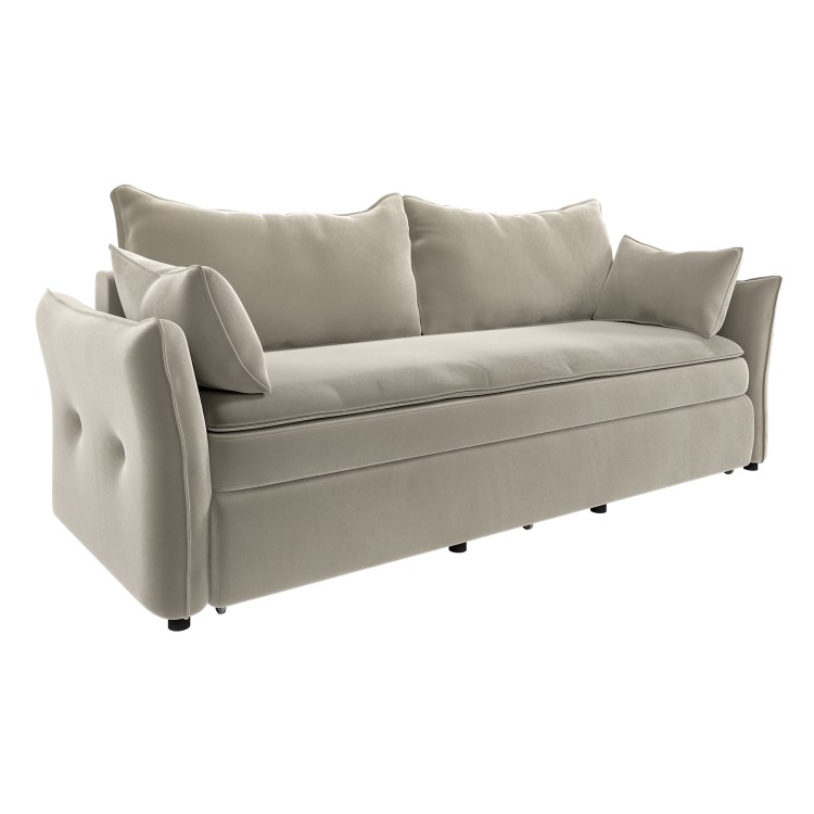 Beige Velvet Futon Sofa Bed with Storage - Seats 3 - Gaia