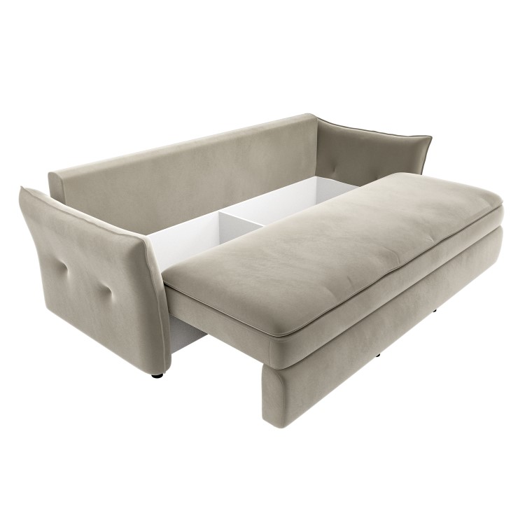 Beige Velvet Futon Sofa Bed with Storage - Seats 3 - Gaia