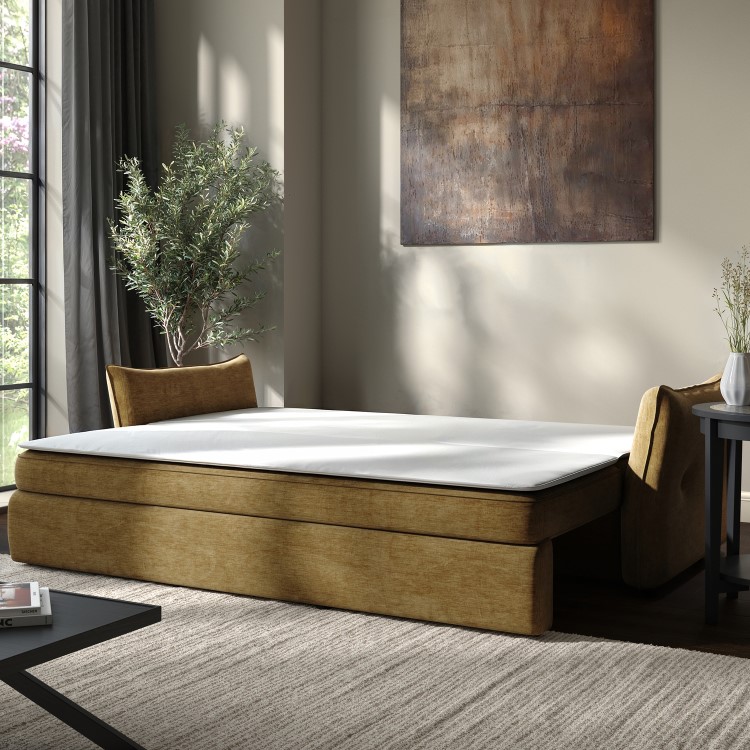 Caramel Brown Chenille Futon Sofa Bed with Storage - Seats 3 - Gaia