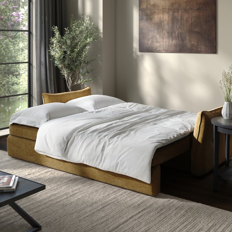 Caramel Brown Chenille Futon Sofa Bed with Storage - Seats 3 - Gaia