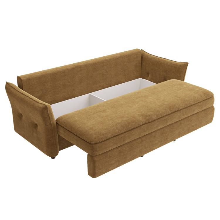 Caramel Brown Chenille Futon Sofa Bed with Storage - Seats 3 - Gaia