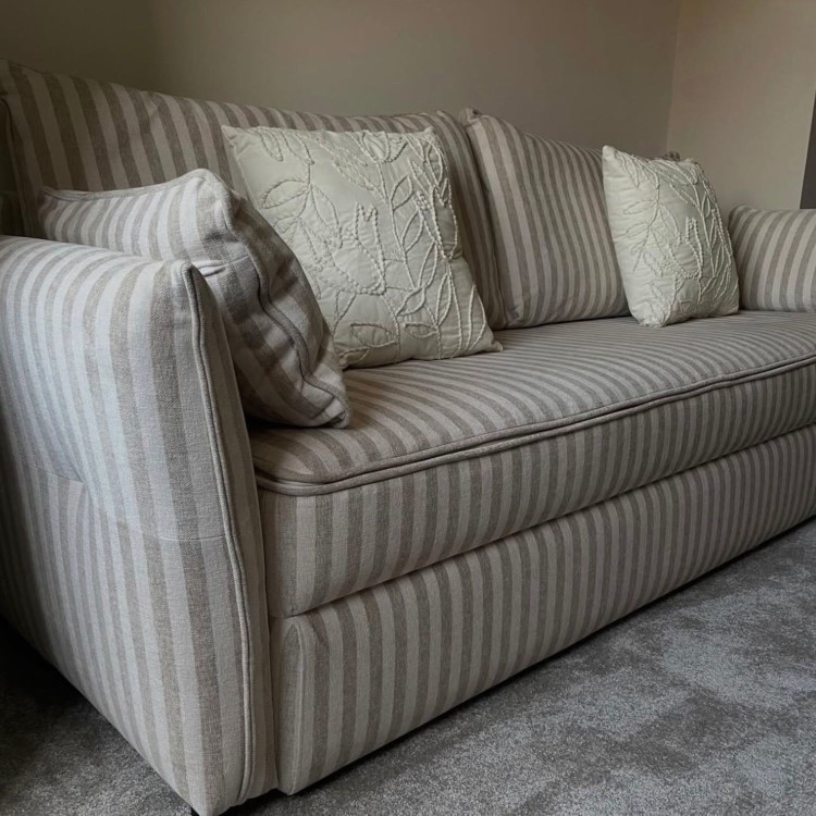 Beige Striped Chenille 3 Seater Futon Sofa Bed with Storage - Gaia