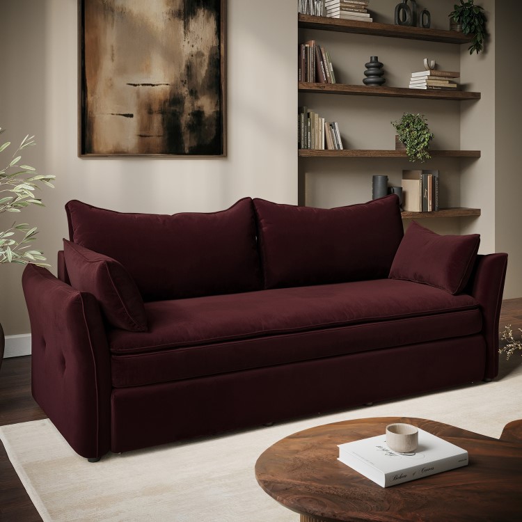 3 Seater Pull-Out Sofa Bed with Storage in Beige Striped Velvet - Gaia