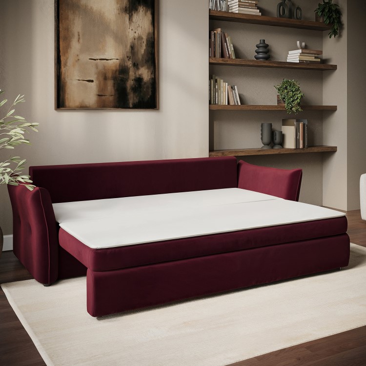 3 Seater Pull-Out Sofa Bed with Storage in Beige Striped Velvet - Gaia