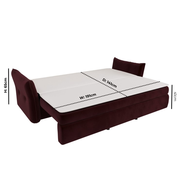 Burgundy Velvet 3 Seater Futon Sofa Bed with Storage - Gaia